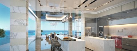Modern, Open concept kitchen with large island at The Residences at The St. Regis Longboat Key